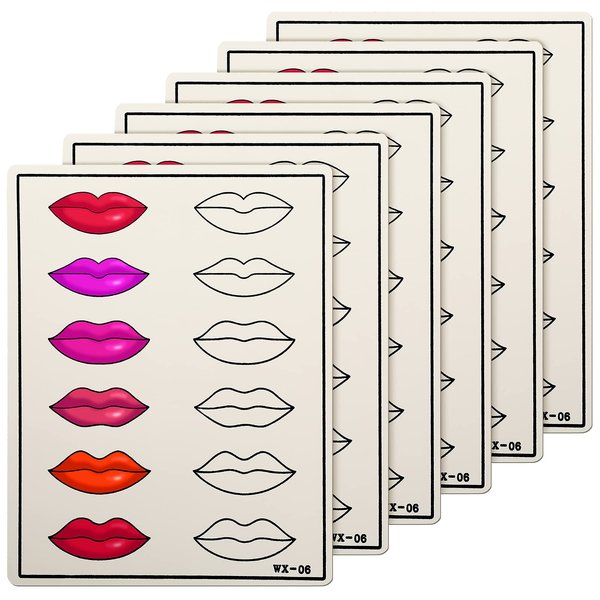 6 Sheets Microblading Practice Skin Lip Tattoo Skin Permanent Makeup Practice Skin Lip Fake Skins Double Sides Practice Lip Skin for PMU Machine Tatoo Artists and Beginners