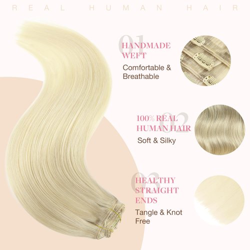 GOO GOO Clip in Hair Extensions Real Human Hair, Remy Human Hair Extensions Clip ins for Women, Natural Human Hair, 18inch 120g 7Pcs, 17/22/60 Balayage Ash Blonde to Golden Blonde and Platinum Blonde