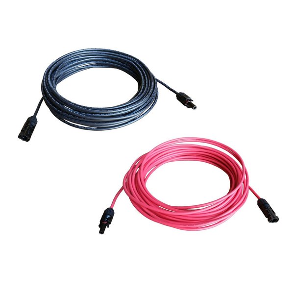 WindyNation 10 Gauge 10 AWG Pair 20 Feet Black + 20 Feet Red Solar Panel Extension Cable Wire Solar Connectors