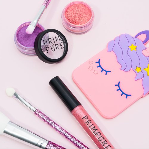 Prim and Pure Mineral Gift Set with Unicorn Mirror| Perfect for Play Dates & Birthday Parties | Kids Eyeshadow Makeup – Mineral Blush | Organic & Natural Makeup Kit for Kids| Made in USA (Purple)