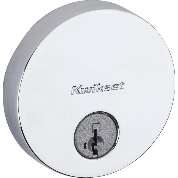 Kwikset Uptown Deadbolt Lock, Polished Chrome Round Exterior Keyed Front Entry Door, Pick Resistant SmartKey Rekey Security, Single Cylinder Dead Bolt