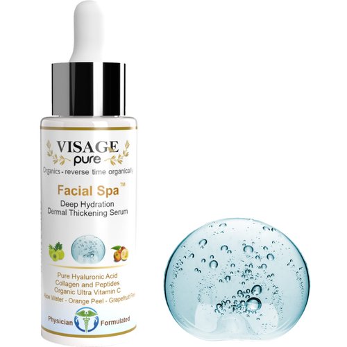 Visage Pure - Facial Spa"Dermal Thickening" Serum - Organic - Physician Formulated - Research Supported - Extra Nutrient and Vitamin C Charged Blend of Collagen, Hyaluronic Acid and Peptides