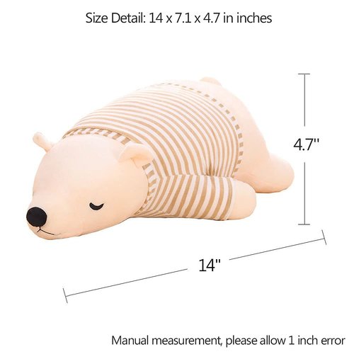 MMTTAO Stuffed Polar Bear Animal Plush Toy 14 Inch Small White Sleeping Bear Animal Stuff Soft Plushies Cute Dolls Collection Huggable Throw Pillow Cushion Gifts for Kids Children Boys Girls, 14Inches