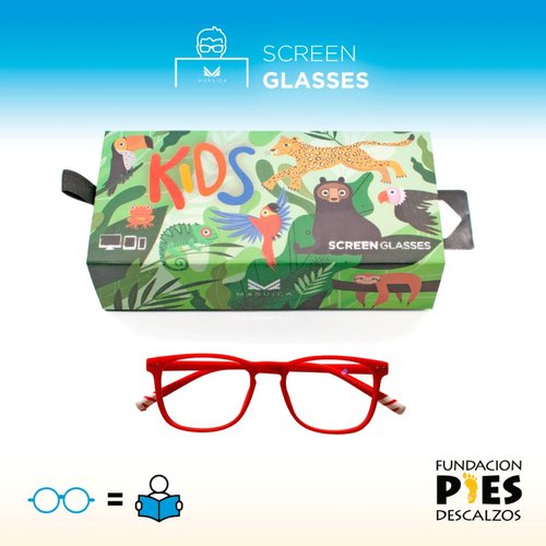 Maruica Volcanica Kids Nina Red | Fashionable Eco-Friendly Blue Light Blocking Glasses for Men and Women - Commitment to Save the Planet – Eases Eyestrain from Computer, Phone, Tablet Screens
