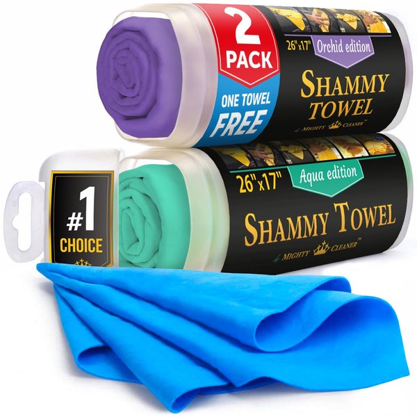 Premium 2pk + 1 Free Shammy Cloth for Car Drying - (26"x17") - Super Absorbent Chamois Towel for Car - Reusable Shammy Towel for Car - Scratch-Free Car Drying Towel