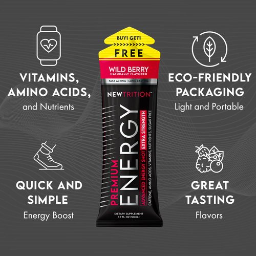 NewTrition Extra Strength Energy Shots, Caffeine Energy Shots with Vitamin B & Amino Acids, Sugar-Free Vitamin Energy Shot, 1.7 fl oz, Mixed Flavors, 12 Count