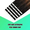 VINBAO Tape in Hair Extensions Human Hair Skin Weft Hair Extensions 1B Natural Black Fading to 4 Chocolate Brown and 27 Honey Blonde Hair Extensions 20pcs 50g Tape in Hair Extensions(22inch, #1B/4/27)