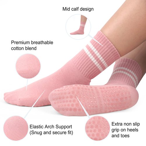Pilates Socks Yoga Socks with Grips for Women Non-Slip Grip Socks for Pure Barre, Ballet, Dance, Workout, Hospital,4 Pairs Assorted,S-M