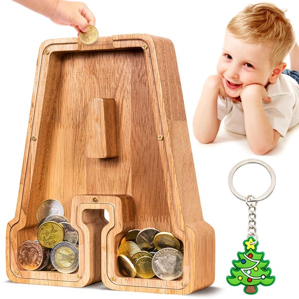 SummiDate Wooden Letter Piggy Bank| Piggy Bank for Boys Girls Toddler| Alphabet A Money Bank| Coin Bank Birthday Gift for Kids|Birthday Gift for Kids (A)