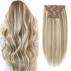 Sixstarhair 16inch Clip In Hair Extensions Ash Brown Fading to Ash Blonde 7 Pieces Natural Human Hair Invisible Remy Hair Extensions 140g per Pack [Color P8-60# 16inch]