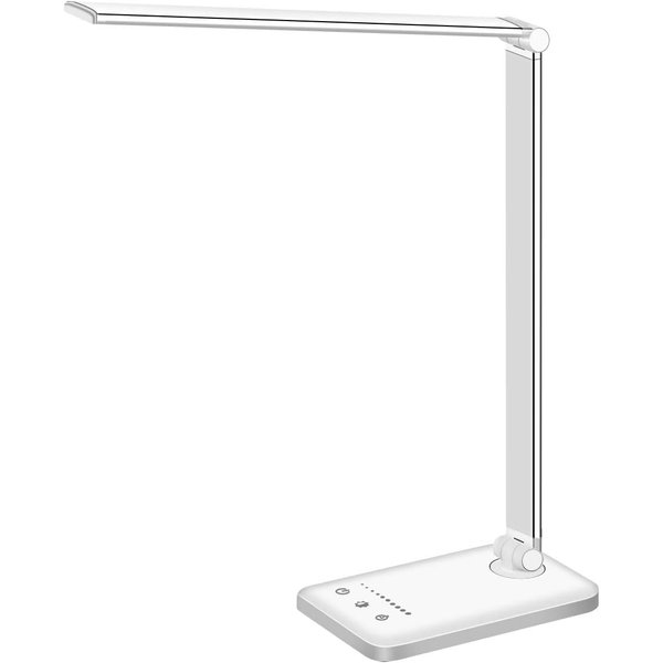 White crown LED Desk Lamp Dimmable Table Lamp Reading Lamp with USB Charging Port, 5 Lighting Modes, Sensitive Control, 30/60 Minutes Auto-Off Timer, Eye-Caring Office Lamp