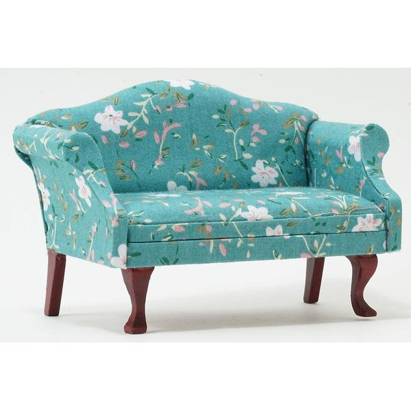 Classics by Handley Dollhouse Miniature Sofa, Mahogany with Turquoise Floral Fabric
