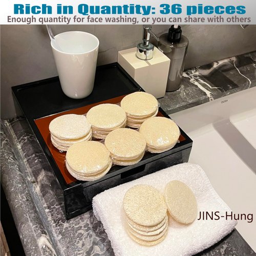 36 Pack Natural Loofah Sponge Exfoliating Face Pads - Facial Body Scrubbers Pad - When Bath Shower and Spa - Loofa Sponges Brush Scrub - Bulk Loofahs Scrubber - Cleansing Skin for Women and Men