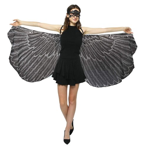 Ypser Halloween Party Wings Shawl for Women Fairy Ladies Costume Cape Black