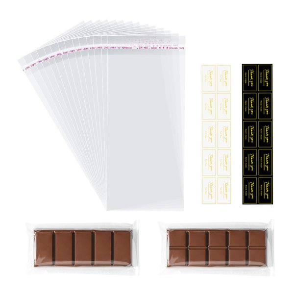 Fimary 100 Pcs Wax Melt Snap Bar Package with 100 Pcs Thank You stickers - 2.5 x 7.1 inch Chocolate Candy Bar Packaging Wrappers - Self Adhesive Plastic Bags Small