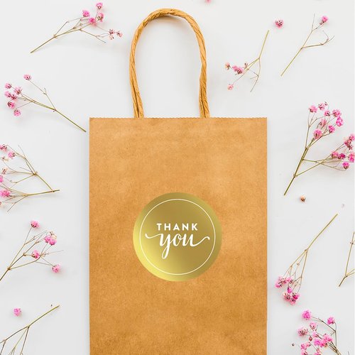 Andaz Press Round Circle Favor Gift Labels Stickers, Metallic Gold Ink, Thank You, 40-Pack, Not Gold Foil, for Invitations Stationery Envelopes