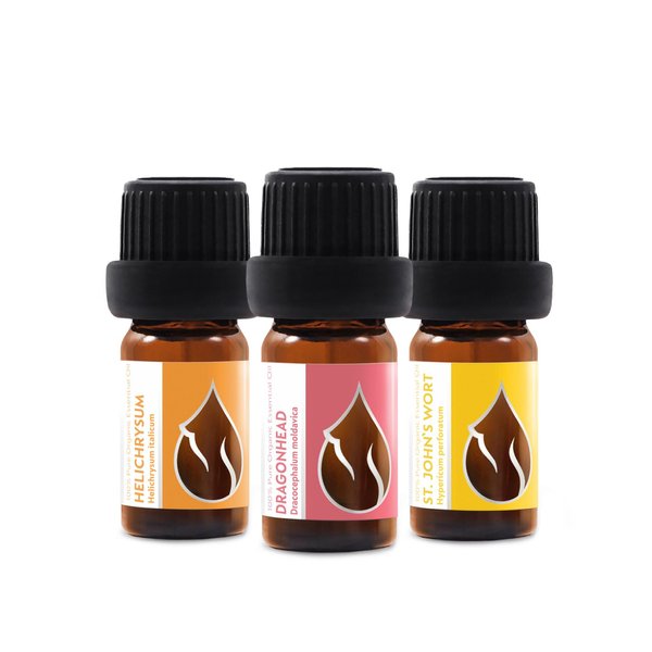 Set "Glowing Skin" Organic Essential Oils | Helichrysum + Moldavian Dragonhead + St. John's Wort | 100% Pure and Natural | Undiluted | Therapeutic Grade | Non-GMO | (3 pcs x 5 ml)