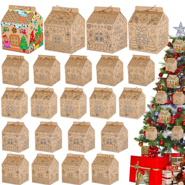 24 Set Gingerbread Paper Coloring Houses DIY Craft Color Your Own Cardboard House Personalize a Cardboard House Christmas Holiday Party Favor Gift for Girl Boy Classroom Home 5.31x4.33x4.33In (Brown)