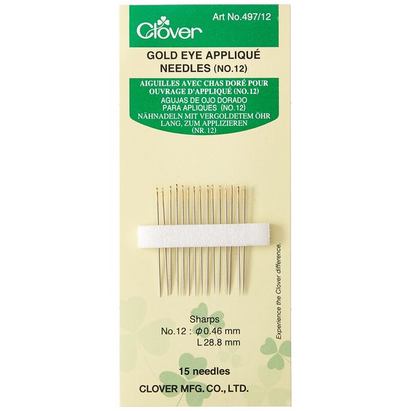 Clover Gold Eye Applique Needles-Size 12, 1 Count (Pack of 1)