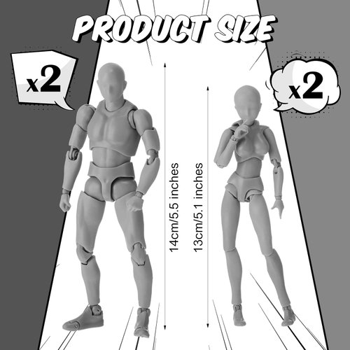 Meooeck 4 Sets Drawing Action Figures Action Figures Body Artists PVC Figure Model Drawing Models Drawing Mannequin Figure for Painting Body Model Artist Decoration Collection Gifts (Gray)