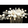 Crystal Pearl Flower Bouquet Bridal Wedding Tiara Hair Comb - Gold Plated Rhinestone Crystals Faux Pearls FC038