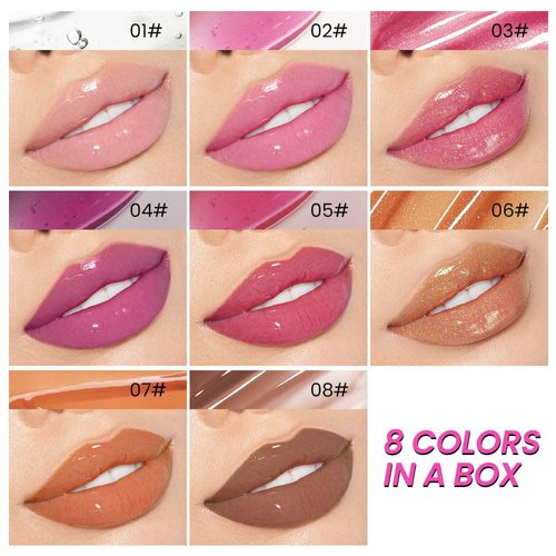 CAKAILA 8 Colors Lip Oil Lip Glaze, Big Brush Head Hydrating Lip Glow Oil, Shiny Transparent Lip Gloss Plumping, Smooth Glossy Finish Clear Tint Shiny Vegan, Moisturizing Non-Sticky Formula