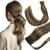 Hetto Blonde Highlighted Wrap Around Ponytail Human Hair 18 Inch 80g Long Ponytail Extension Human Hair Brown Highlight Blonde Magic Paste Ponytail Hair Extensions