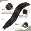 Jerriess Tape in Hair Extensions Human Hair, Professional Grade Remy Human Hair Tape in Extensions, Silky Texture &Full Thick Ends Hair Extensions, 20pcs 50g/pack Straight Dark Brown, 18 inch(#2)