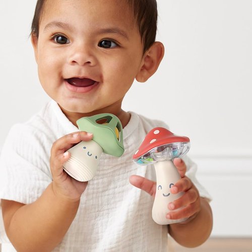 Itzy Ritzy Mini Maracas Musical Rattle Set - Includes Rattle Beads & Jingle Ball to Create Different Sounds (Mushroom)