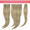 Loxxy Human Hair Extensions Clip in Piano Light Brown Mixed With Platinum Blonde 110Gram 7PCS Seamless Hair Extensions Clip in Human Hair Remy PU Clip In Hair Extensions For Women #P8/60 16Inch