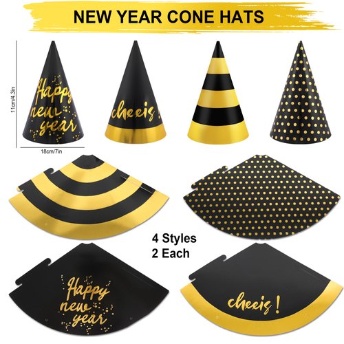 Erweicet New Year Party Supplies Kit 2025, 41 Pcs Party Favors with Black, Gold, Silver Hats, Headbands, Glasses, and Noise Makers