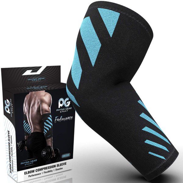 Elbow Compression Sleeve for Men & Women - Elbow Brace for Tendonitis and Tennis Elbow Relief, Golf Elbow, Joint Pains, Bowling, Weightlifting in Premium Breathable Fabric (1 Piece BLUE Medium)