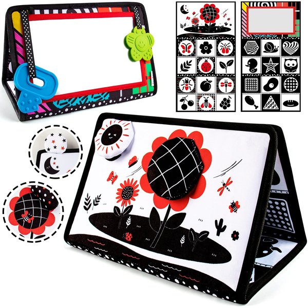 teytoy Tummy Time Mirror Infant Toys Newborn Toys 0-3 Months Brain Developmental Baby Mirror Tummy Time Toys Black and White High Contrast Baby Toys 4 6 9 12 Month Boys Girls Crawling Sensory Toy