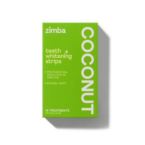 Zimba Teeth Whitening Strips Vegan Teeth Whitening Strip Enamel Safe Teeth Whitening Hydrogen Peroxide Teeth Whitener for Coffee, Wine, Tobacco, and Other Stains, 28 Strips (14 Day Treatment), Coconut