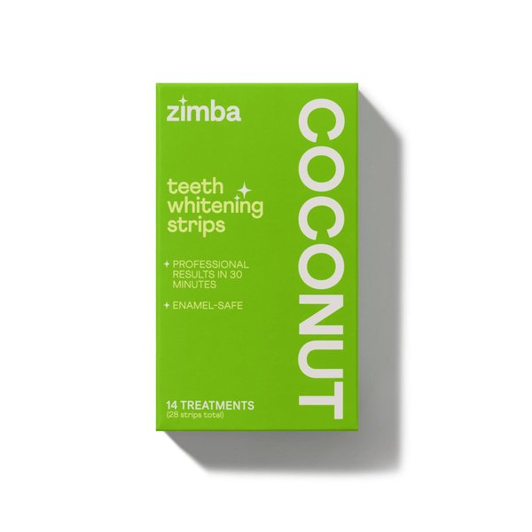 Zimba Teeth Whitening Strips Vegan Teeth Whitening Strip Enamel Safe Teeth Whitening Hydrogen Peroxide Teeth Whitener for Coffee, Wine, Tobacco, and Other Stains, 28 Strips (14 Day Treatment), Coconut
