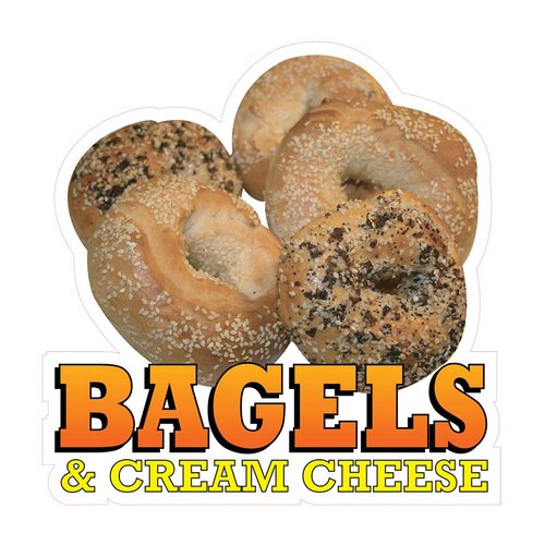 Food Truck Decals Bagels & Cream Cheese Concession Restaurant Die-Cut Vinyl Sticker Sign 10 in on Longest Side