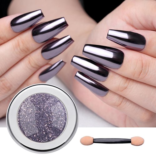 PrettyDiva Chrome Nail Powder Nail Art Silvery Black Effect Mirror Chrome Nail Powder Mirror Pigment for Nail Art Decoration