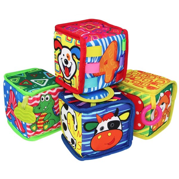 teytoy Soft Baby Blocks, Baby Toys 6 to 12 Months, Montessori Toys for Babies 6-12 Months, Cute & Durable Infant Newborn Fabric Blocks with Numbers Alphabets Animals Mirror and Bells
