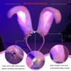 Uranian Light Up Bunny Ears Headbands White Rabbit Ears Hair Band Led Bunny Headband Flashing Furry Ears Headwear Cosplay Party Costume Hair Accessories for Women and Girls