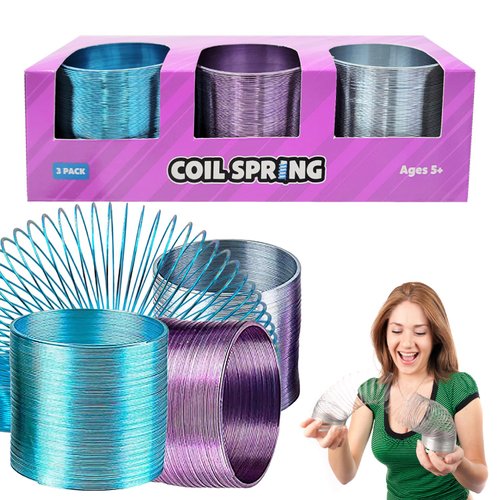 The Dreidel Company Metal Coil Spring, Goody Bag Fillers, Party Favor for Kids, Variety of 2.4" (60mm) Individually Boxed (3-Pack)