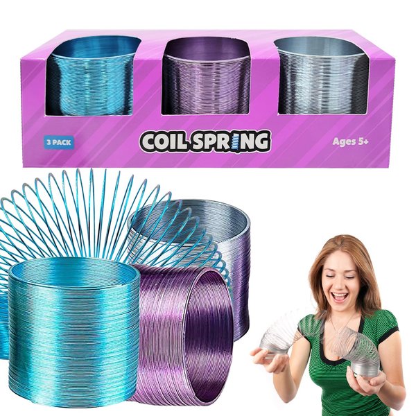The Dreidel Company Metal Coil Spring, Goody Bag Fillers, Party Favor for Kids, Variety of 2.4" (60mm) Individually Boxed (3-Pack)