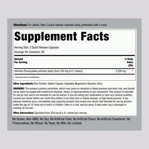 Piping Rock Yohimbe Supplements for Men | 2200 mg | 180 Capsules | Max Concentrated Extract | Non-GMO, Gluten Free Supplement