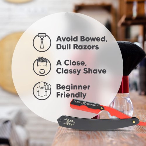 Barber Straight Razor, Professional Barber Straight Edge Razor - Barber Razor Compatible with Straight Razor Edge for Barber by Black Widow (1.5mm) (Red and Matte Black)