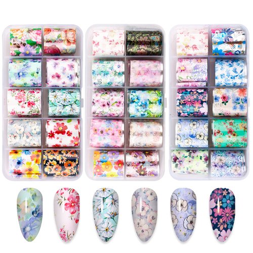 Nail Foil, DANNEASY 30 Rolls Nail Foil Transfer Flower Nail Art Stickers Blossoms Foil Nail Wraps Nail Art Decorations Nail Supplies