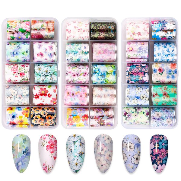 Nail Foil, DANNEASY 30 Rolls Nail Foil Transfer Flower Nail Art Stickers Blossoms Foil Nail Wraps Nail Art Decorations Nail Supplies