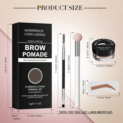 Eyebrow Stamp Stencil Kit - for Waterproof Eyebrows Makeup, Eyebrow Stamp Kit with Sponge Applicator, 10 Eyebrow Stencils, Dual-ended Brow Brush, Waterproof Eyebrow Pomade (Red Brown)