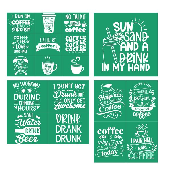 DGAGA 4PCS Coffee Stencils Reusable Silk Screen Stencils Drink Chalk Stencils Transfers Mesh for Chalk Paste Adhesive Stencils Coffee Screen Print Stencils for Wood/T-Shirt/Pillow/Canvas/Glass