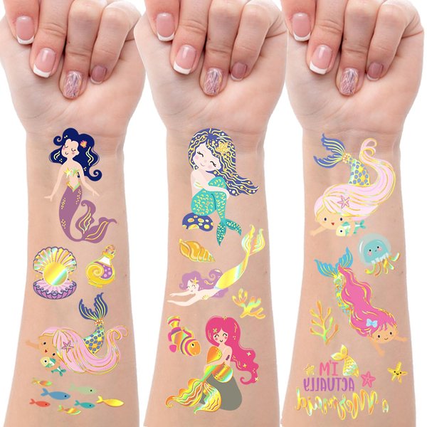 For Mermaid Party Favors - 90+ Style Mermaid Temporary Tattoos for Kids - Perfect for Mermaid Birthday Decorations,Supplies,Gifts Goodie Bag Fillers, 8 Sheets