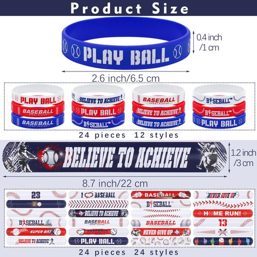 durony 48 Pieces Baseball Bracelets Wristbands Set Include 24 Pieces Baseball Silicone Rubber Bracelet 24 Pieces Baseball Slap Bracelets Sports Slap Bracelets for Baseball Party Favors Prizes Gifts