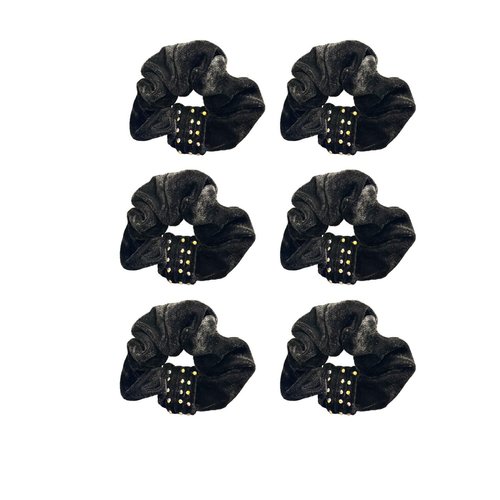 Kàllos 6 Pack Black Scrunchies for Hair, Bobbles Soft Velvet Elastics Hair Bands, Classic Scrunchy Hair Ties Ropes Ponytail Holder for Thick Hair, Hair Accessories for Women Girls